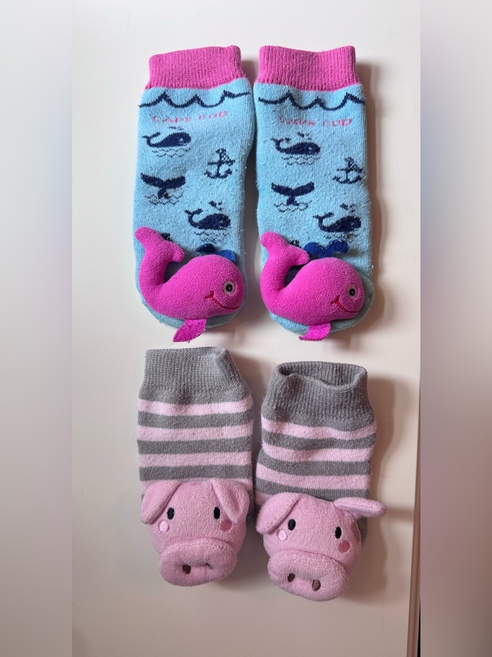 Baby Non-Slip Plush Animal Socks Whale & Rattle Pink Pig
